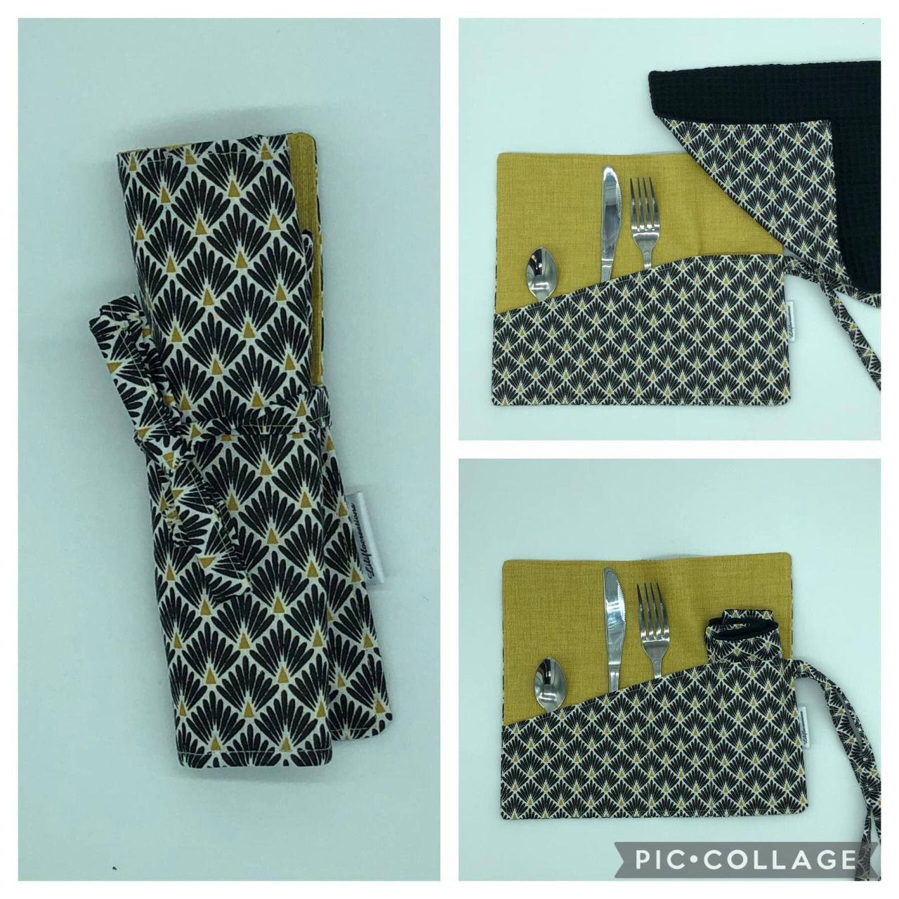 pochette à couverts et sa serviette assortie