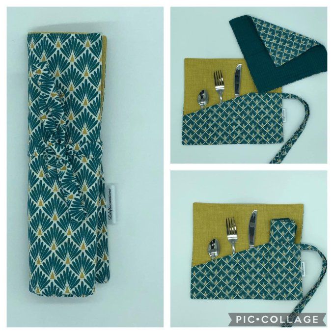 pochette à couverts et sa serviette assortie