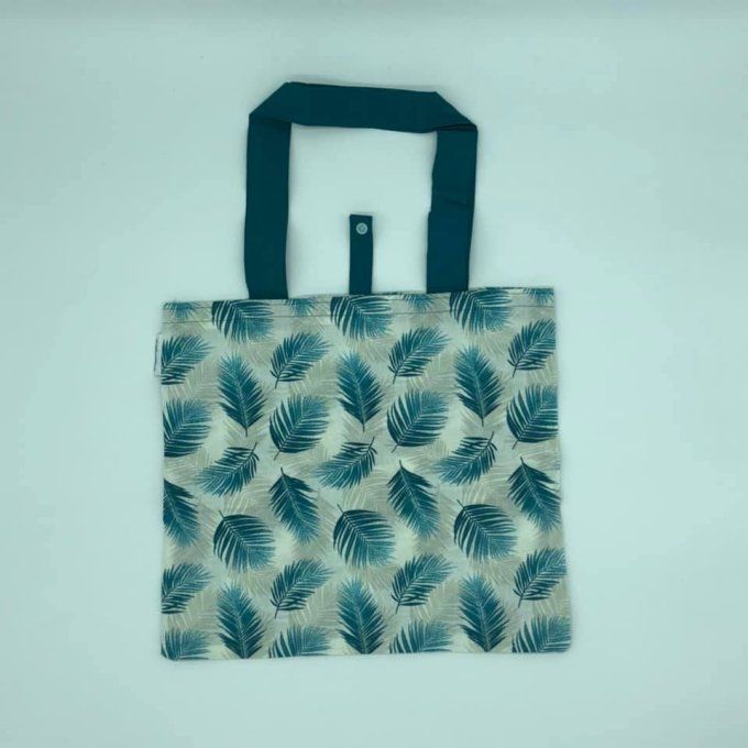 tote bag feuilles bleu canard