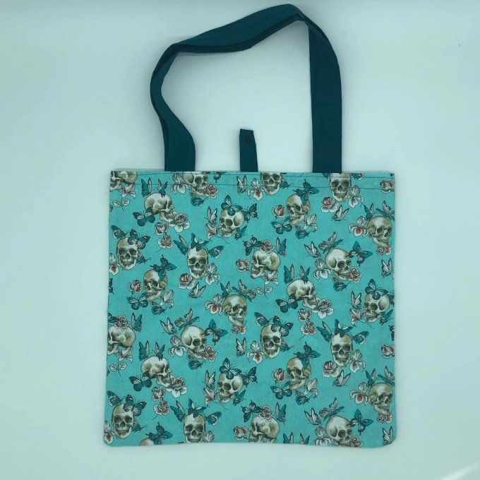 tote bag pliable tête de mort turquoise